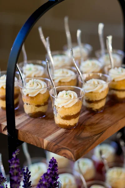 Mini Cake Cups Wedding Reception Dessert Buffet — Stock Photo, Image