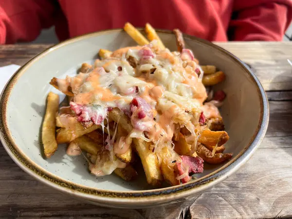 Glorified Pub Food Brewery Restaurant Includes Reuben Style French Fries Stock Photo
