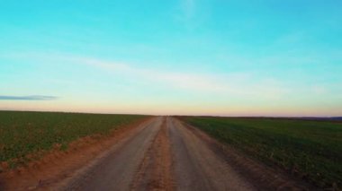 Tarlaların arasında bir köy yolu. Bir arabanın arkasından köy yolunu görüyorum..