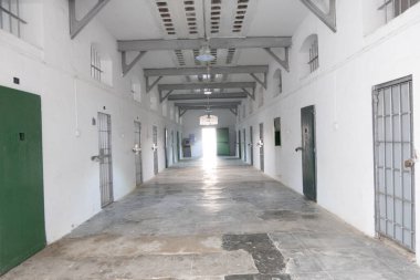 Prison security building. Boundary security wall. Prison for arrest criminals or terrorists. Private area. Military zone concept.