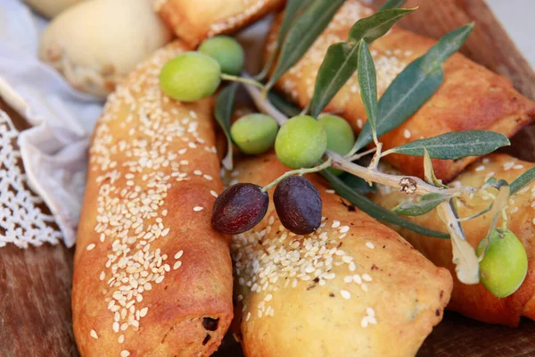 Uzavřete Čerstvý Chléb Sezamovými Semínky Kypr Tradiční Potraviny — Stock fotografie