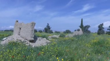 Kırsal kesimdeki eski bir evin yıkıntılarının görüntüleri. 