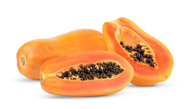 Olgun papaya meyvesi beyaz arkaplanda izole