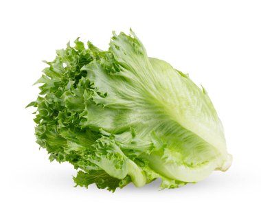 Beyaz arka planda taze fırfırlı buzdağı marulu