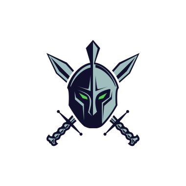 Ortaçağ savaşçısının sembolü. Beyaz arka planda kılıçları olan bir ortaçağ savaşçısının tasviri