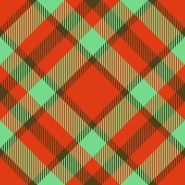 Doku desenli tartan. Kusursuz kumaş arka plan. Yeşil ve kırmızı renklerde tekstil vektör ekoseli denetimi.