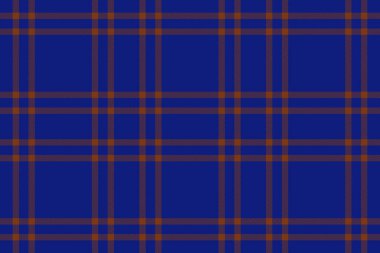 Arka plandaki tartan pürüzsüz. Kumaş vektörünü kontrol et. Mavi ve turuncu renkli tekstil desenli ekose..