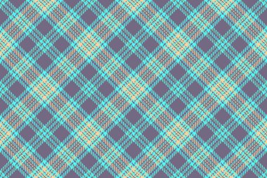 Kumaşsız tekstil. Doku kontrolü ekoseli. Turkuaz ve yeşil renklerde arkaplan tartan desen vektörü.