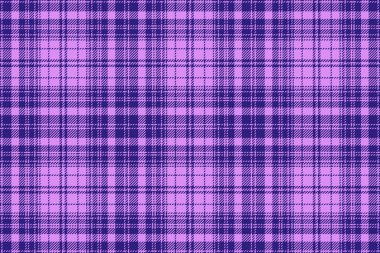 Kalıpsız tekstil. Ekose kumaş kontrolü. Mor ve pembe renklerde Tartan arkaplan dokusu vektörü.