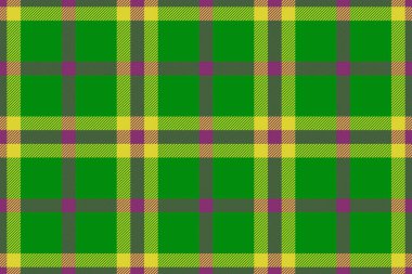 Kumaş tekstiline bak. Tartan arka planı kusursuz. Kalıp doku vektörü ekoseli sarı ve yeşil renklerde.