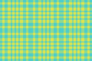 Kusursuz bir arka plan. Kumaş kontrol vektörü. Turkuaz ve sarı renklerde tartan tekstil ekoseli desen.
