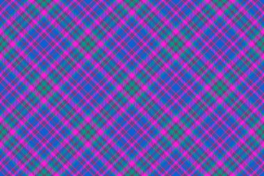 Ekose kumaş. Tekstil arka plan vektörü. Tartan, pürüzsüz deseni pembe ve mavi renklerle kontrol et.