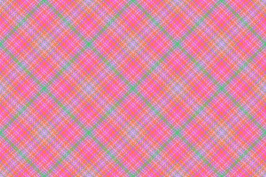 Tartan desen kontrolü. Ekose kumaş dokusu. Arkaplan vektörü turuncu ve pembe renklerde pürüzsüz.