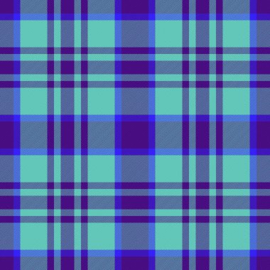 Ekose kumaş. Tekstil vektör tartan. Mavili ve turkuaz renklerde şablon arkaplanı denetimi.