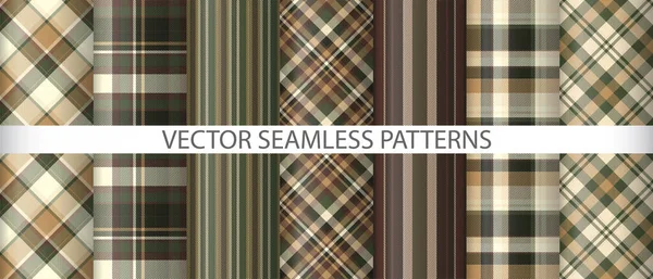 Set Pattern Fabric Check Tartan Plaid Background Texture Vector Seamless — Stock Vector