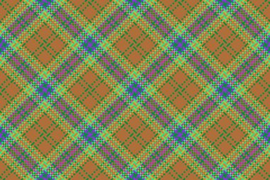 Tartan sabıka kaydı. Vektör desenli ekose. Kumaş dokusu turuncu ve yeşil renklerde dikişsiz..