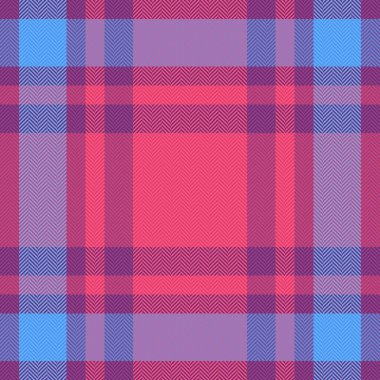 Ekose arka plan deseni. Kumaş rengi tartan. Mavi ve pembe renklerde tekstil olmayan vektör dokusu.