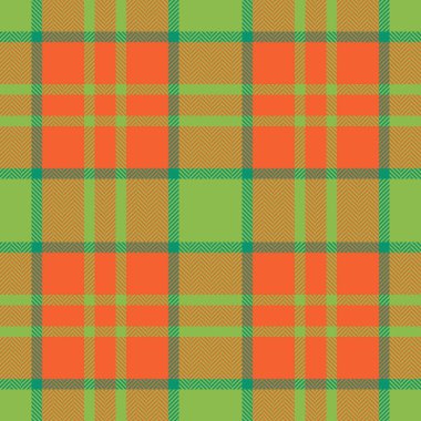 Ekose desenli kontrol. Tartan kusursuz vektör. Arkaplan kumaş dokusu yeşil ve kırmızı renklerde.