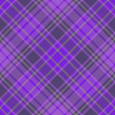 Vektör tekstil kusursuz. Kumaş dokusu deseni. Arka plan ekoseli tartanı mor ve gri renklerle kontrol et.