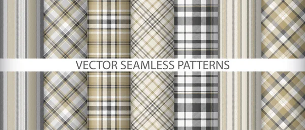 Set Fabric Plaid Background Vector Tartan Seamless Texture Pattern Textile — Stock Vector