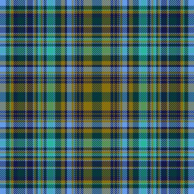 Tekstil dokusu. Ekose arka plan kumaşı. Yeşil ve mavi renklerde kusursuz kontrol vektör tartanı.