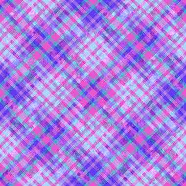 Ekose kumaş kontrolü. Kusursuz bir arka plan. Pembe ve mavi renklerde kumaş desenli tartan vektörü.