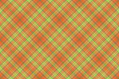 Kalıplı ekose desen. Vektör tartan kumaş. Yeşil ve turuncu renklerde kusursuz tekstil geçmiş kontrolü.
