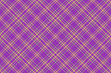 Ekose desensiz arka plan. Tekstil modeli vektörü. Pembe ve mor renkli kumaş denetimi.