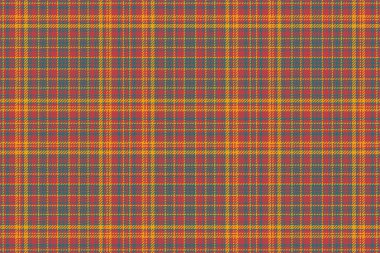 Ekoseli kumaş kontrolü. Vektör kumaş tekstili. Parlak ve kırmızı renklerde arkaplan tartan deseni.
