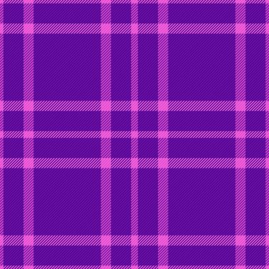 Ekose kumaş. Kusursuz tekstil kumaşı. Pembe ve mor renkte vektör şablonu kontrolü.