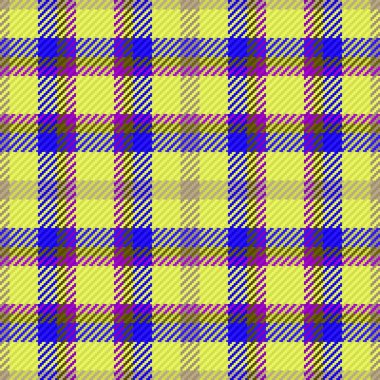 Doku kumaşı. Arka plan ekose vektörü. Pembe ve sarı renklerde kusursuz tartan deseni kontrol et.