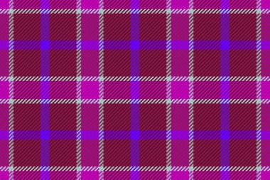 Tartan pürüzsüz kumaş. Kalıp dokusunu kontrol et. Mor ve kırmızı renklerde vektör arkaplan ekoseli tekstil.