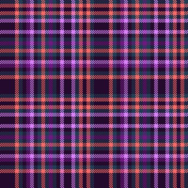 Tartan arkaplan modeli. Kumaş vektörü kusursuz. Ekose tekstil dokusunu pembe ve koyu renklerle kontrol et.