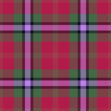 Tartan kusursuz kontrol. Vektör deseni dokusu. Ekose arkaplan kumaşı kırmızı ve yeşil renklerde.