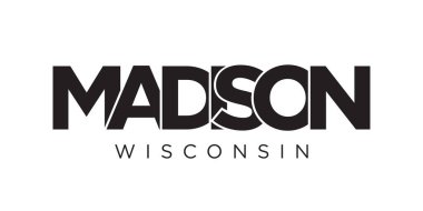 Madison, Wisconsin, USA typography slogan design. America logo with graphic city lettering for print and web products.