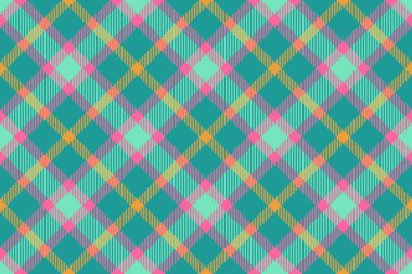Fabric vector check. Textile texture plaid. Tartan pattern seamless background in orange and turquoise colors.