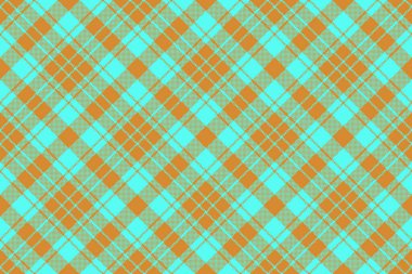 Texture textile fabric. Pattern plaid tartan. Vector background seamless check in turquoise and orange colors.