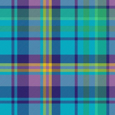 Vector seamless texture. Tartan check textile. Fabric plaid background pattern in yellow and turquoise colors.