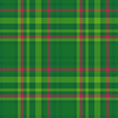 Texture check vector. Background seamless textile. Fabric plaid pattern tartan in green and red colors.