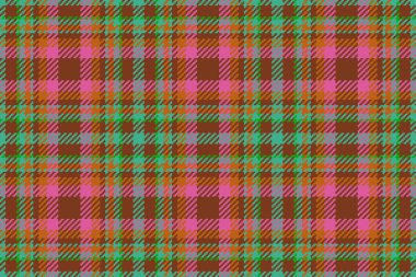 Check background pattern. Seamless fabric tartan. Vector plaid textile texture in green and orange colors.
