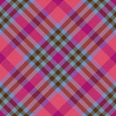 Vector plaid background. Tartan texture seamless. Check fabric pattern textile in pink and blue colors.