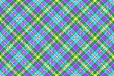 Vector check plaid. Texture tartan pattern. Textile seamless fabric background in purple and turquoise colors.