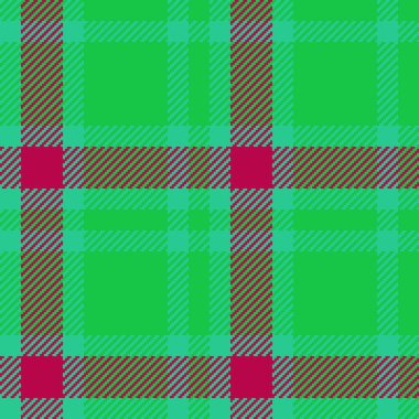 Vector fabric seamless. Texture background textile. Pattern plaid check tartan in green and red colors.