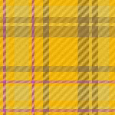 Background tartan seamless. Textile plaid fabric. Pattern check vector texture in pink and yellow colors.