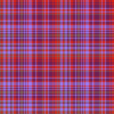 Seamless background pattern. Fabric textile texture. Plaid check tartan vector in orange and violet colors.