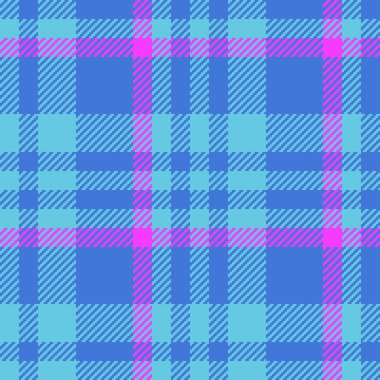 Vektör kumaş ekose. Ekose kumaş tekstili. Pembe ve mavi renklerde kusursuz arkaplan kontrol deseni.