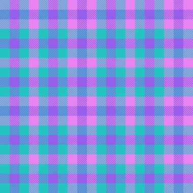 Tartan check fabric. Texture background textile. Plaid pattern seamless vector in turquoise and violet colors.