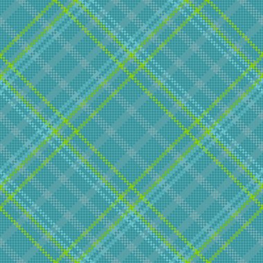Fabric check texture. Plaid pattern tartan. Textile background vector seamless in green and cyan colors.