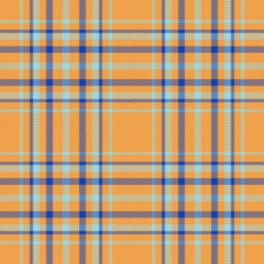 Vector textile plaid. Fabric seamless check. Tartan pattern background texture in blue and orange colors.