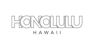 Honolulu, Hawaii, USA typography slogan design. America logo with graphic city lettering for print and web products.